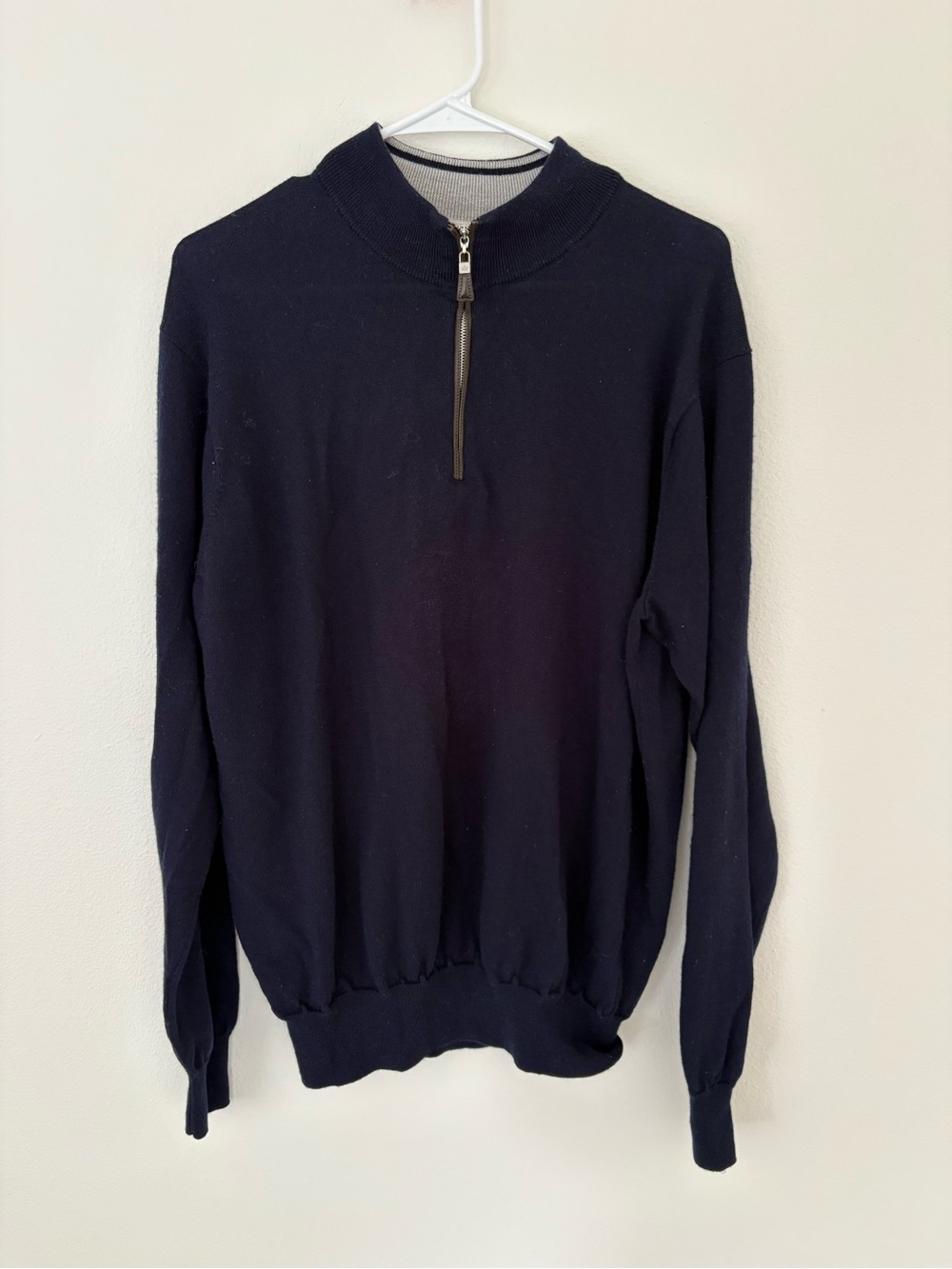Peter Millar Men's Navy Quarter Zip Merino Wool & Silk Pullover Sweater XL